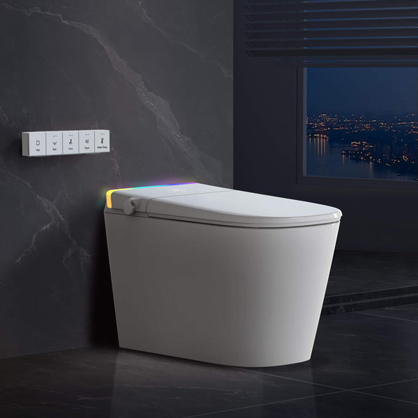 Bazyths Smart Toilet with Built-in Tank & Bidet, Quiet Flushing, Auto Open/Close, Foot Sensor Flush, Rimless Ceramic Bowl, Self-Cleaning, Tall Height, 12 in. Rough In, 110V-120V, ZY760A